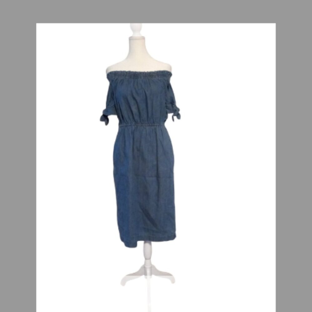 J. Crew Chambray Off the Shoulder Midi Dress Size 4 - Picture 5 of 9